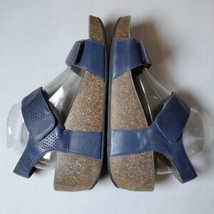Abeo Uphold Sandals Size 11M Blue  Leather Cork Wedge Biosystem Comfort AU52074